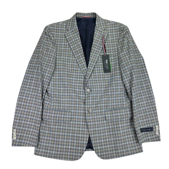 Tommy Hilfiger Mens Conrad Modern Fit Plaid Sport Coat Blue Tan 40R - Picture 1 of 5